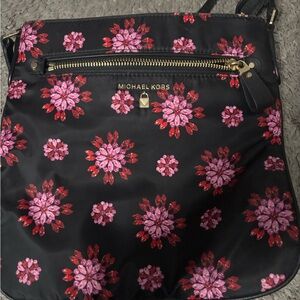 Michael Kors Black and Pink Floral Crossbody Bag